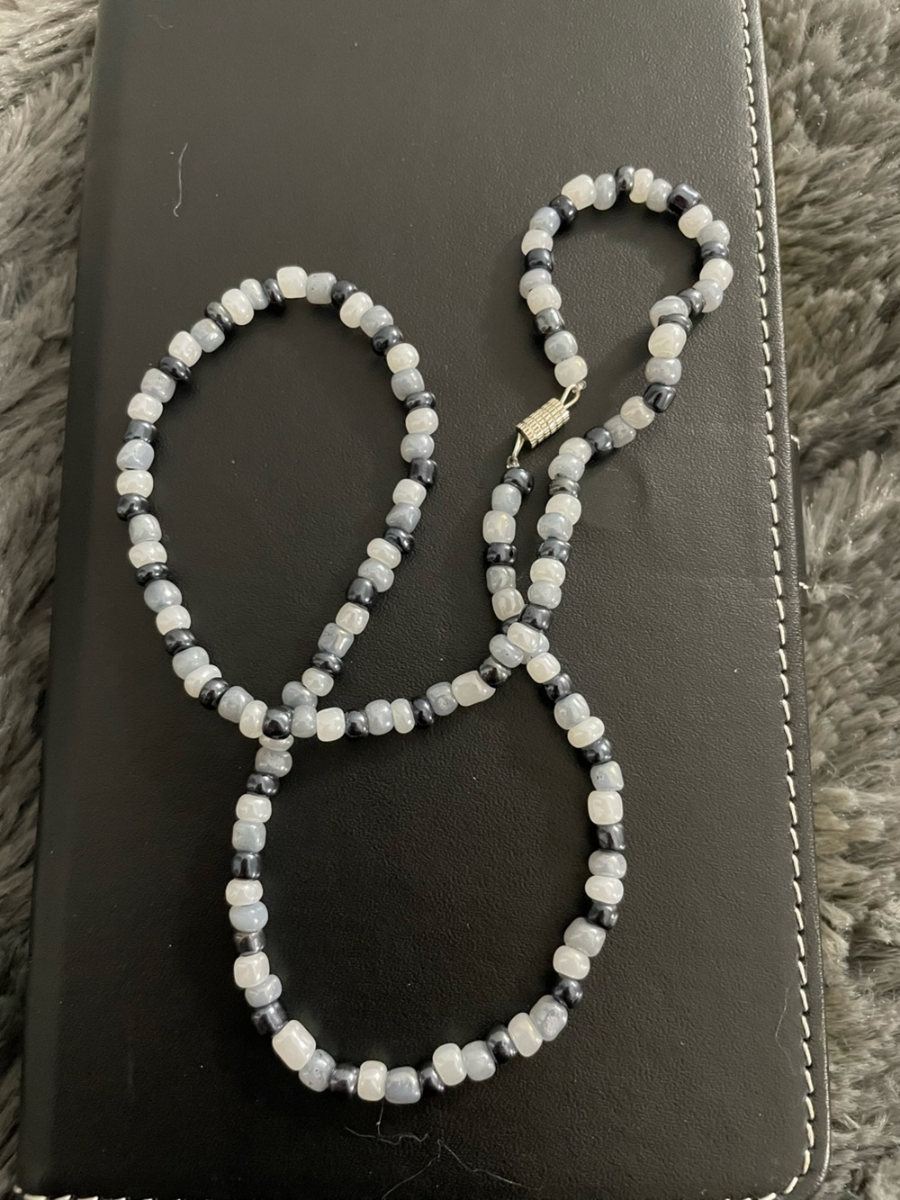 Elegant Gray & White Beaded Necklace